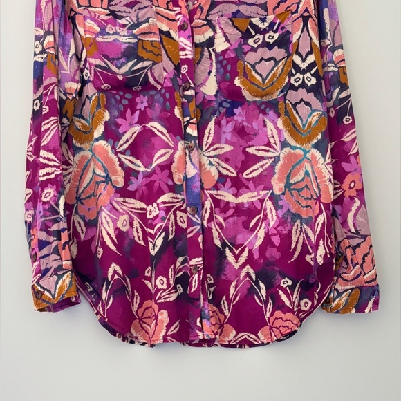 Pilcro Women's Size XS Romy Relaxed Button Down Boho Colorful Tropical Vacation - Picture 9 of 12